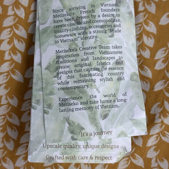 A Bin Metiseko Organic Cotton Yellow Leaf Print Top Size XS New w/ Tags Back Tie - Picture 7 of 13